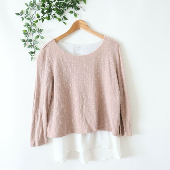 Ann Taylor LOFT 3/4 Sleeve Layered Shimmer Tan & Cream Top S Small - Picture 1 of 5